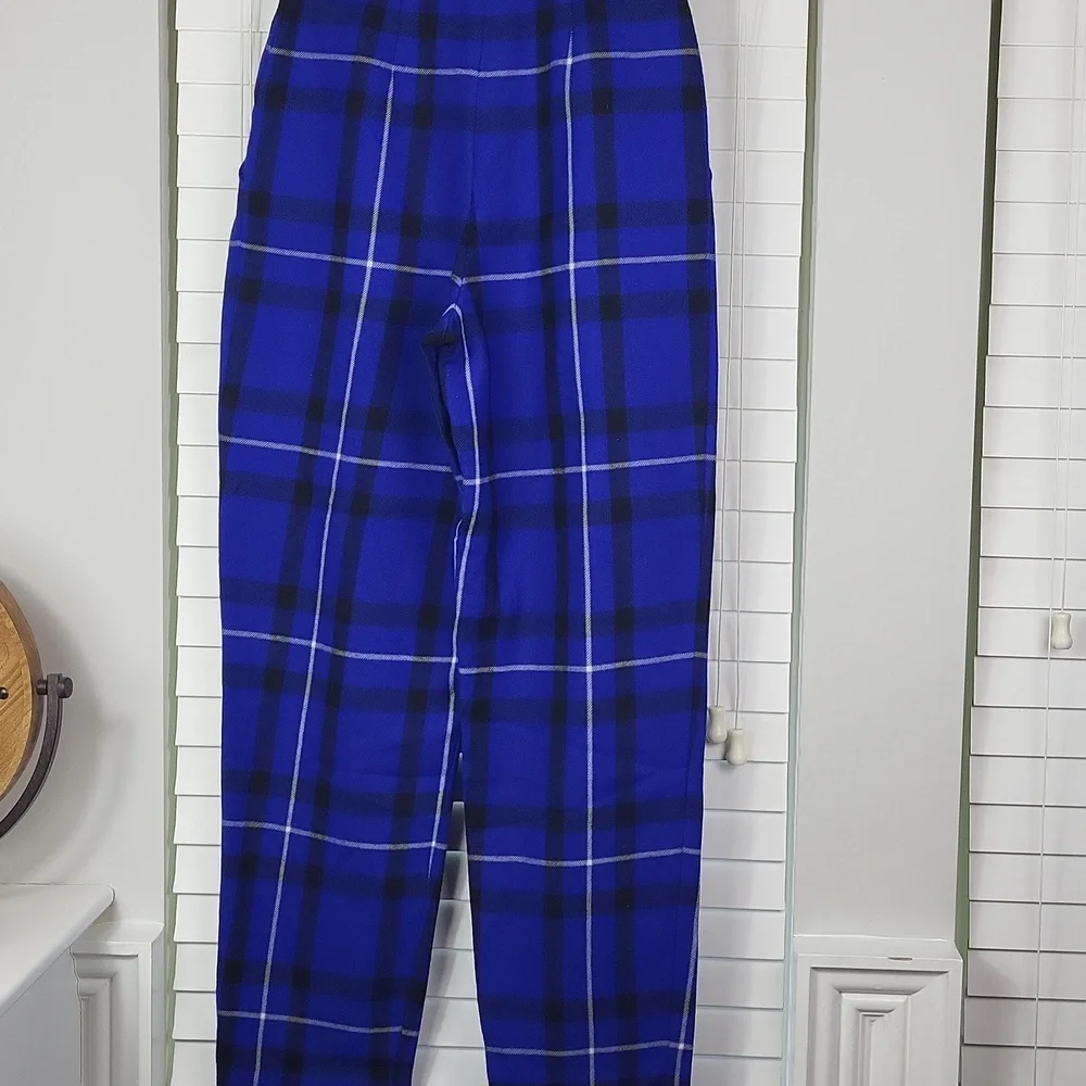 ESCADA‎ Vintage Wool High-Waist Blue Plaid Straight-Leg Trousers. Size 34 (US 0)
